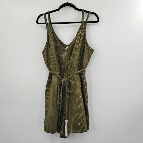 NWT Boden Grecian Playsuit Romper Green Metallic Gold Striped Pockets D0674 12 - Picture 2 of 7